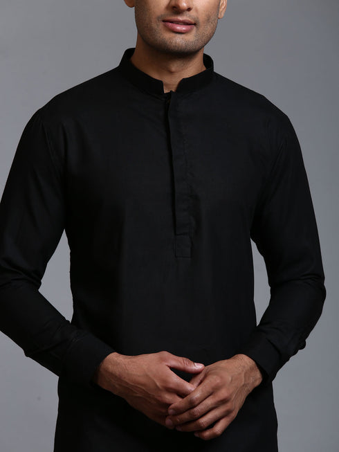 Vastramay Men's Black Cotton Blend Kurta and Pant Set